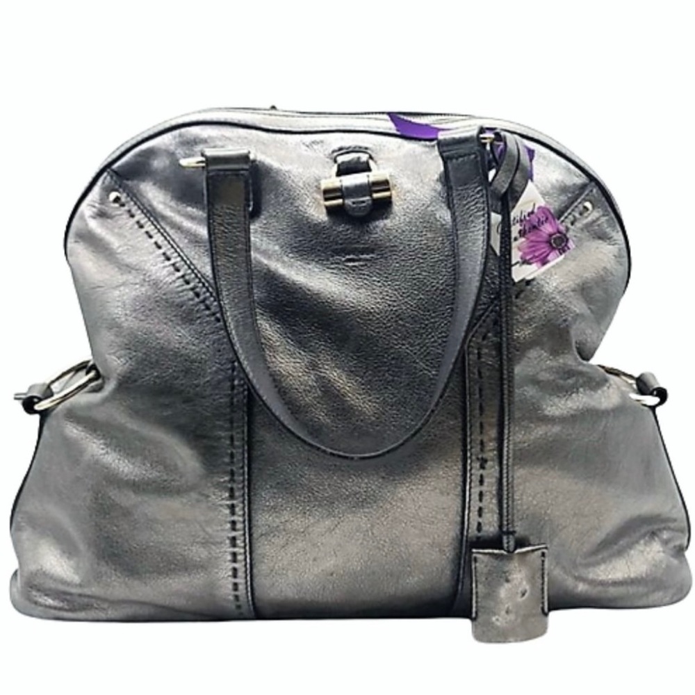 Yves Saint Laurent Muse Satchel (in Metallic Grey) Leather Large Handbag
